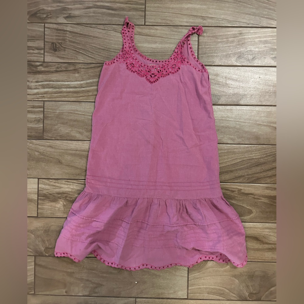 Vintage drop waist mauve linen dress